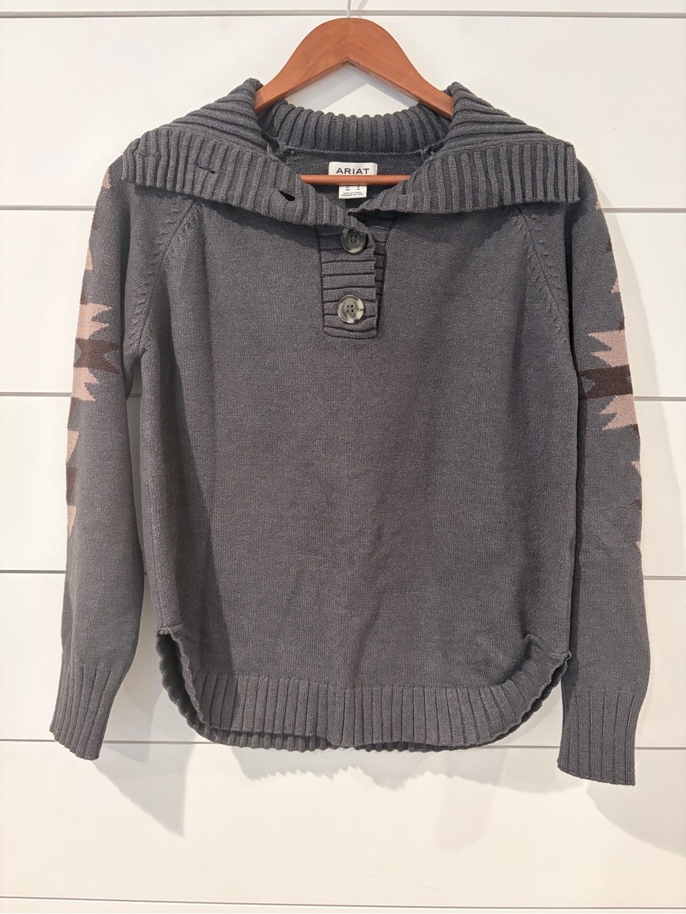 ARIAT Gray Southwestern Sweater M Western Cowgirl Ranchcore Rodeo Pullover
